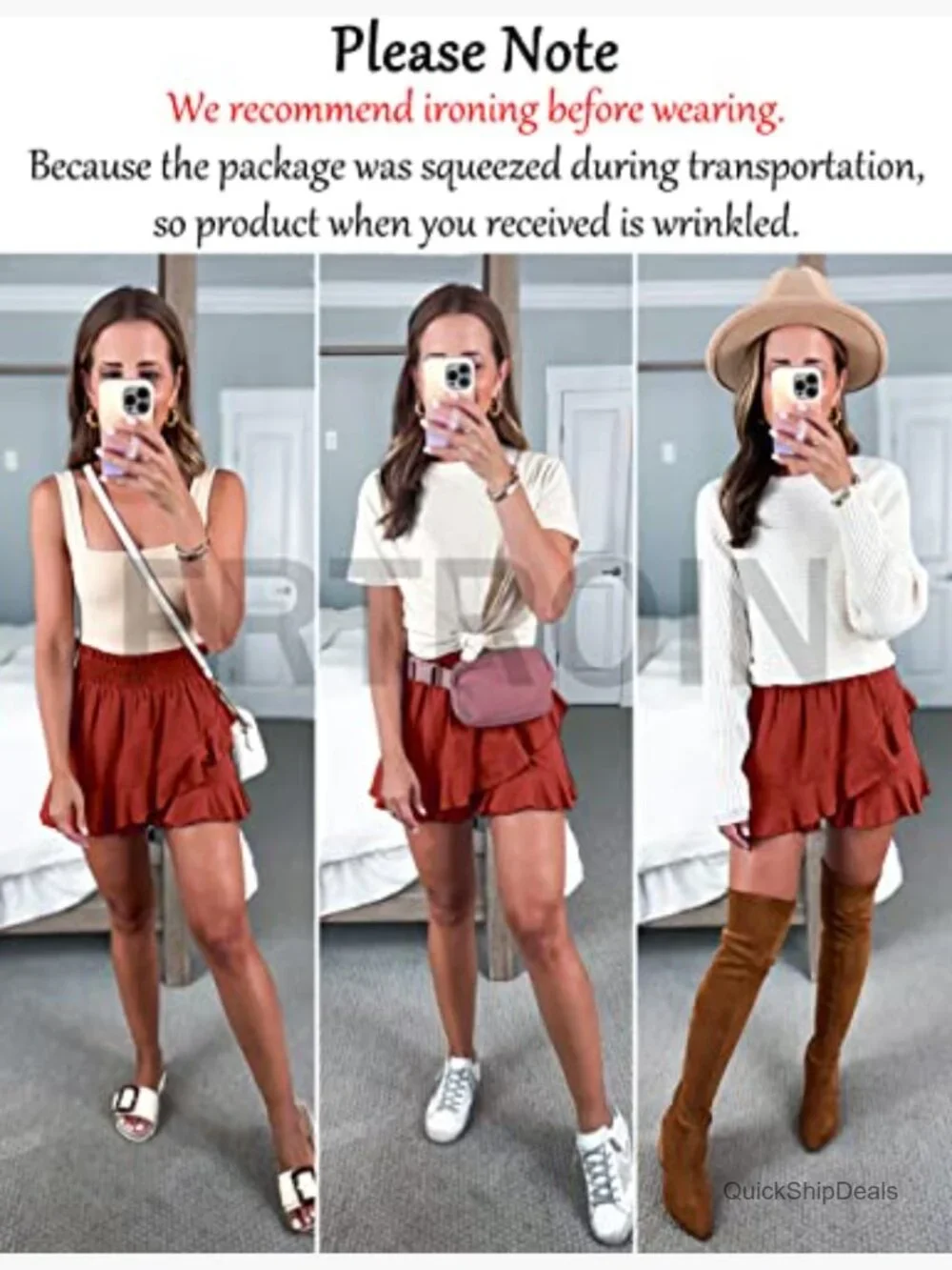 Linen Cotton Wrap Skirt High Waisted Flow Mini Skort Summer - Picture 2 of 7